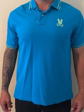 Psycho Bunny Teal Polo with Neon Lime Trim